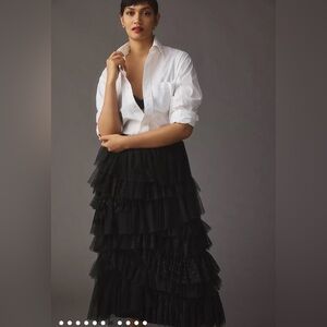 By Anthropologie Ruffled Tulle Midi Skirt
